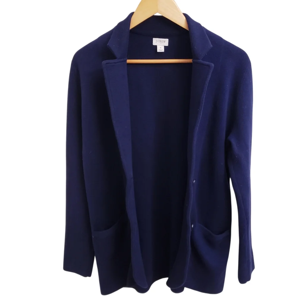 J. Crew Navy Blue Double Button Knit Sweater Blazer, Size S, Style G9309